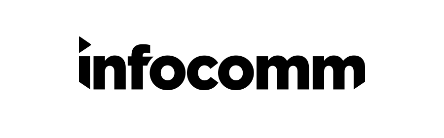 A white picture with the inscription “Infocomm” in black lettering.