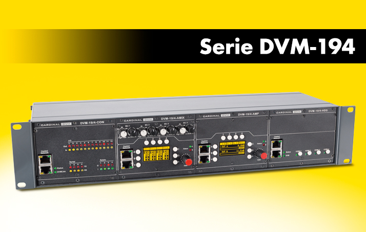 A picture of our active components for conference and media technology in a yellow background. Above it the lettering “Series DVM-194”
