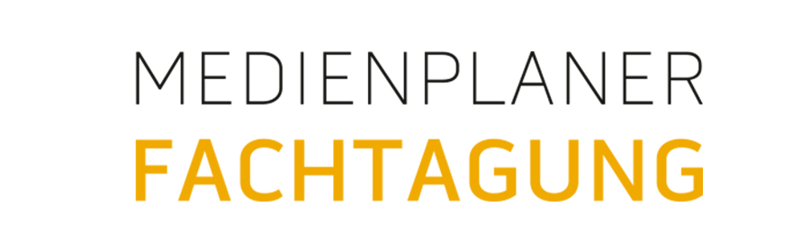 You can see a white picture. It says “Medienplaner Fachtagung”, with the latter word shown in yellow.
