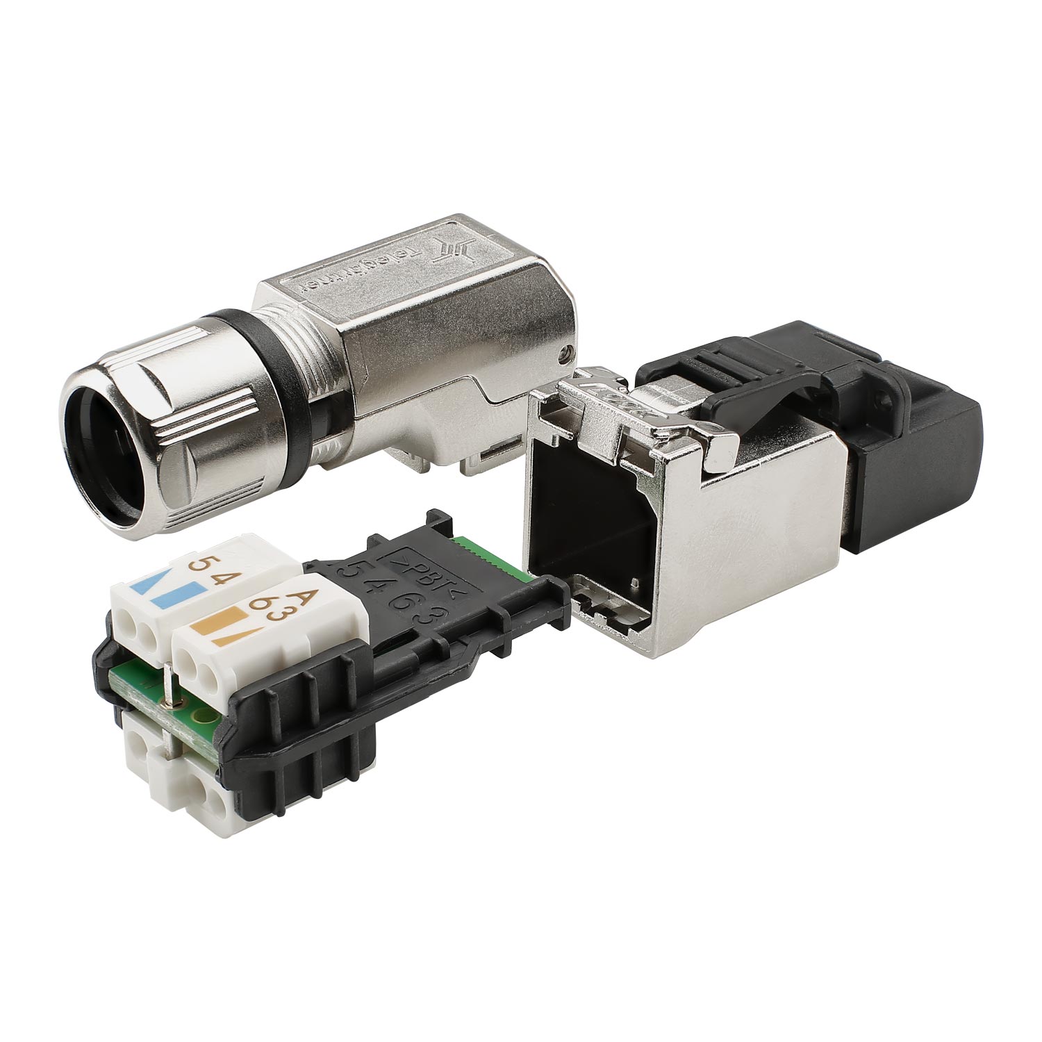 RJ45 CAT.6a, 8-pole , metal-, IDC-male connector, gold plated contact(s), 90° angled, grey