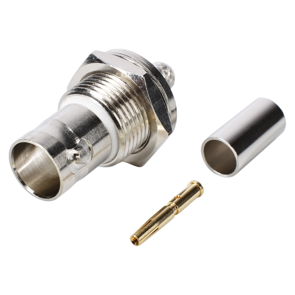 HICON BNC crimp-female connector, ground isolated, thread 1/2", nickel