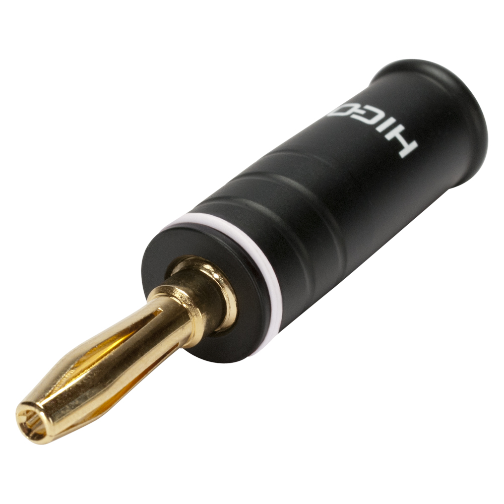 HICON Banana connector, 1-pol , metal-, screw-type-male connector, gold plated contact(s), straight, black