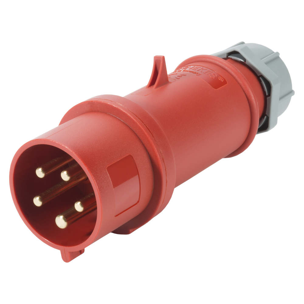 Mennekes CEE, 5-pol , plastic-, screw-type-male connector, nickel plated contact(s), straight, max. 6 mm², red