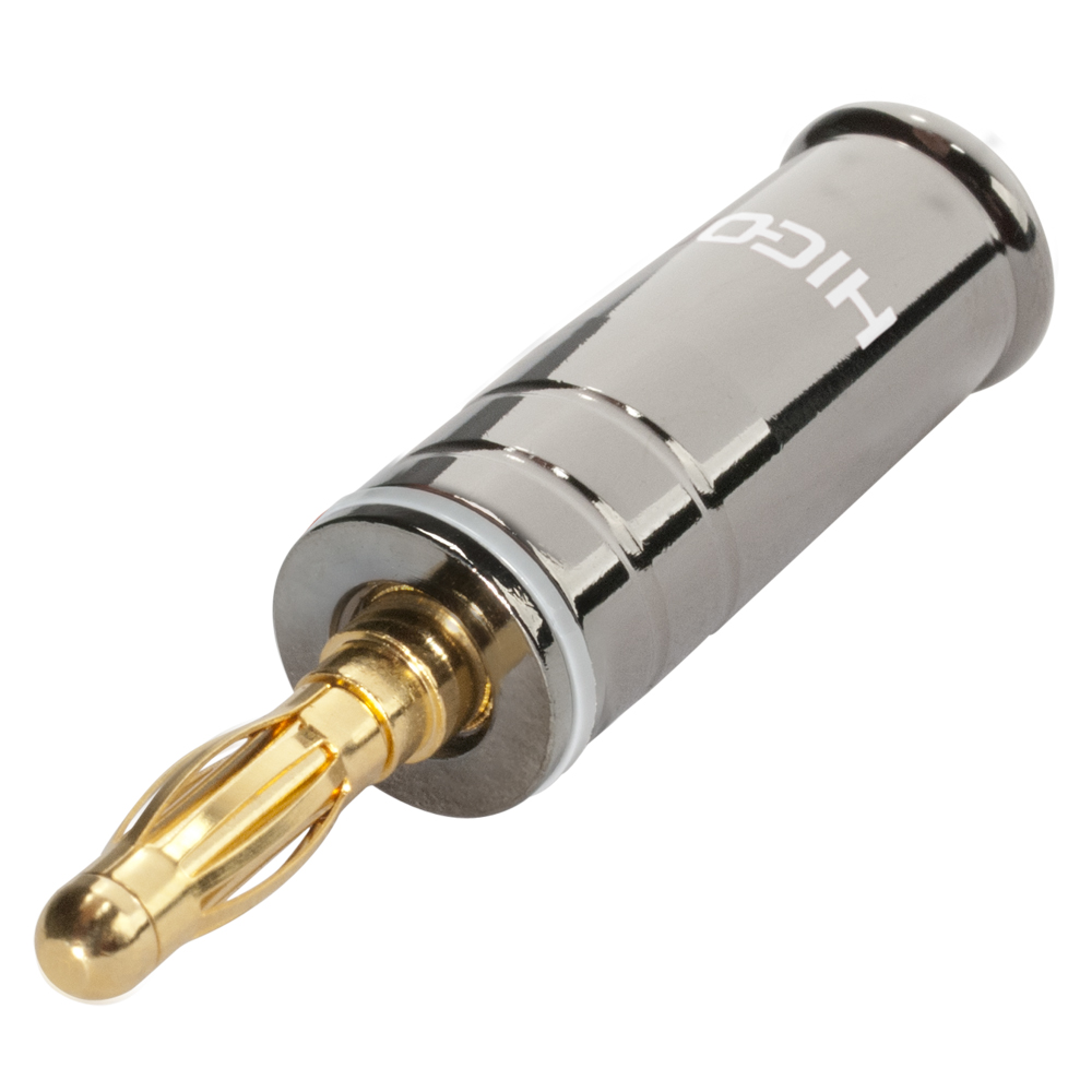 HICON Banana connector, 1-pol , metal-, screw-type-male connector, gold plated contact(s), straight, chrome coloured