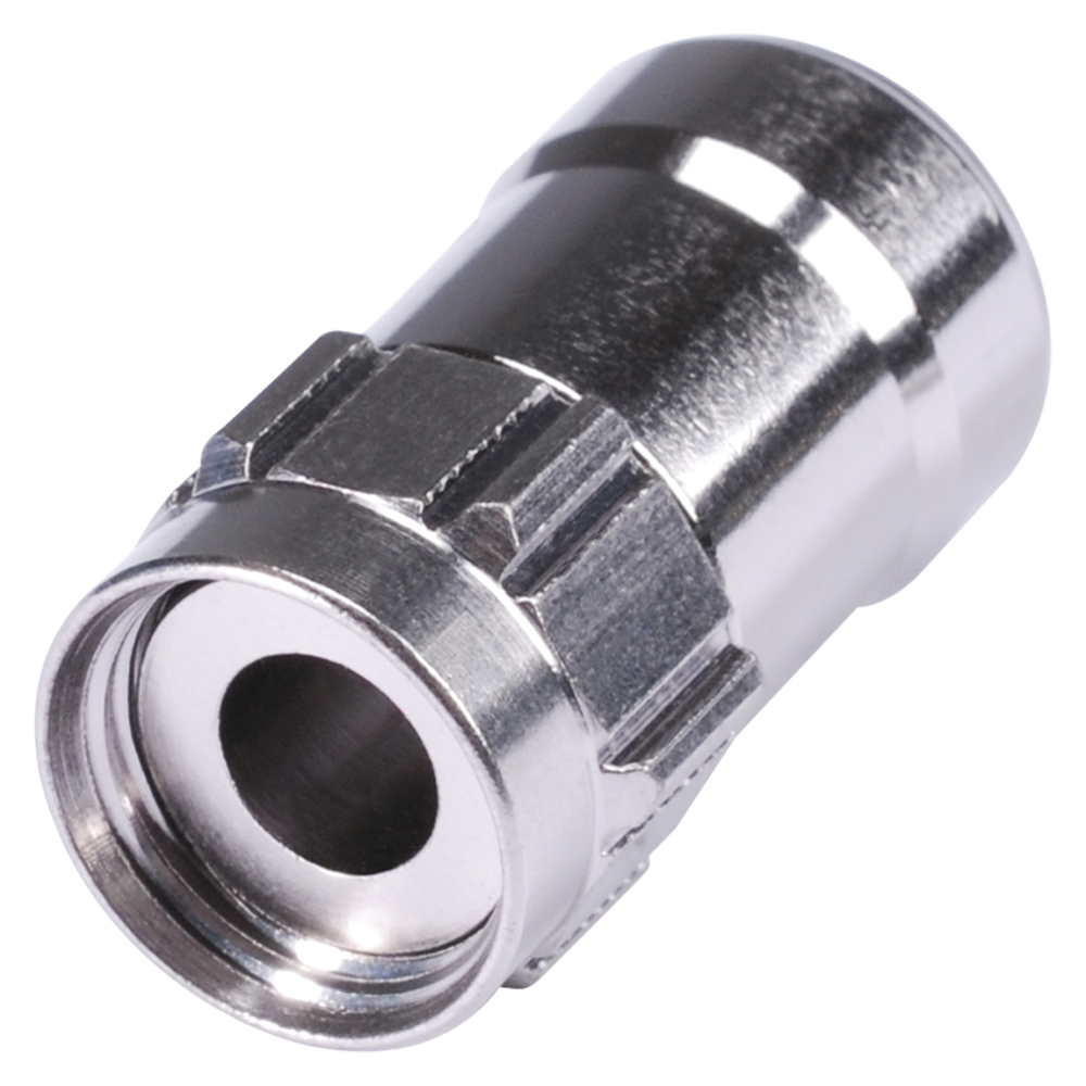 HICON F-plug, 2-pole , metal-, Compression-male connector, straight, chrome coloured