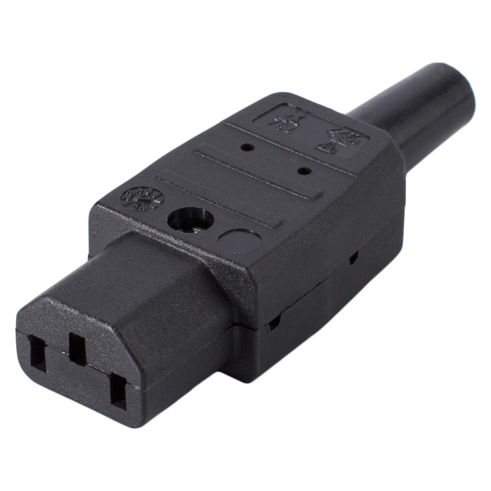 IEC, 3-pole , plastic-, screw-type-female connector, nickel plated contact(s), straight, max. 1,5 mm², black