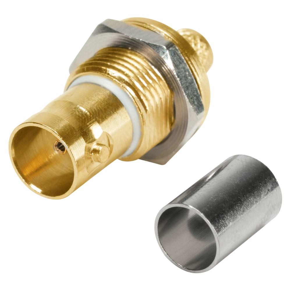 HICON BNC 3G-SDI Crimp-Einbaubuchse, Masse isoliert, Gewinde 1/2", gold