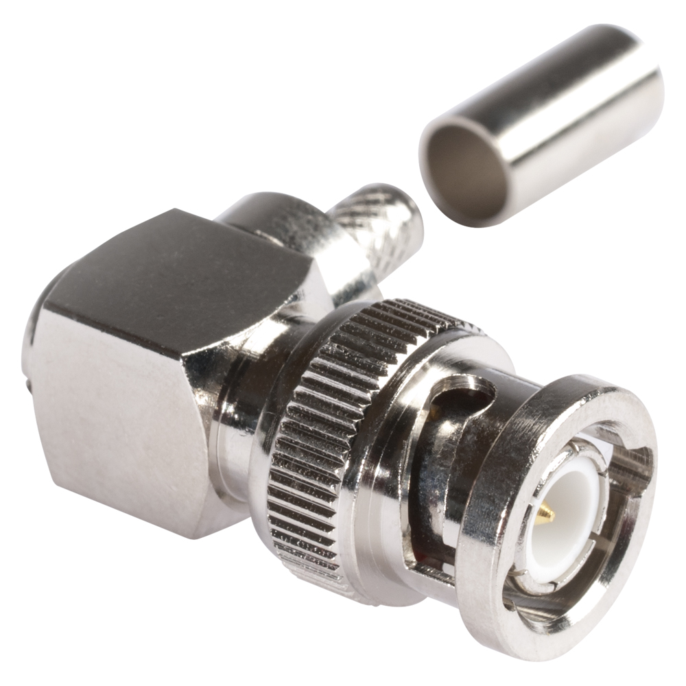 HICON BNC crimp-male connector, angled, nickel