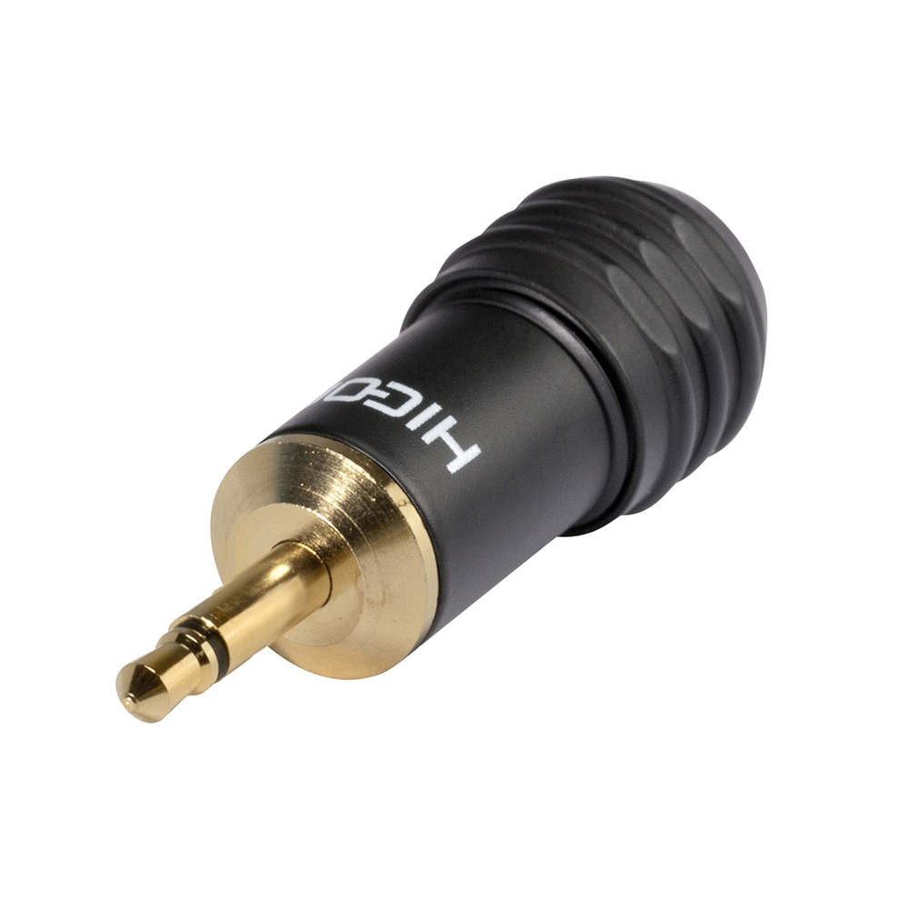 HICON jack (3,5mm), 2-pole , metal-, Soldering-male connector, gold plated contact(s), straight, black