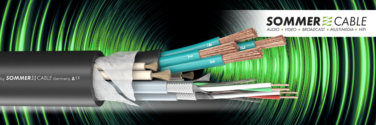 The SC-Elephant Robust DMX for the simultaneous connection of loudspeaker and subwoofer is shown. The background is a green spiral.