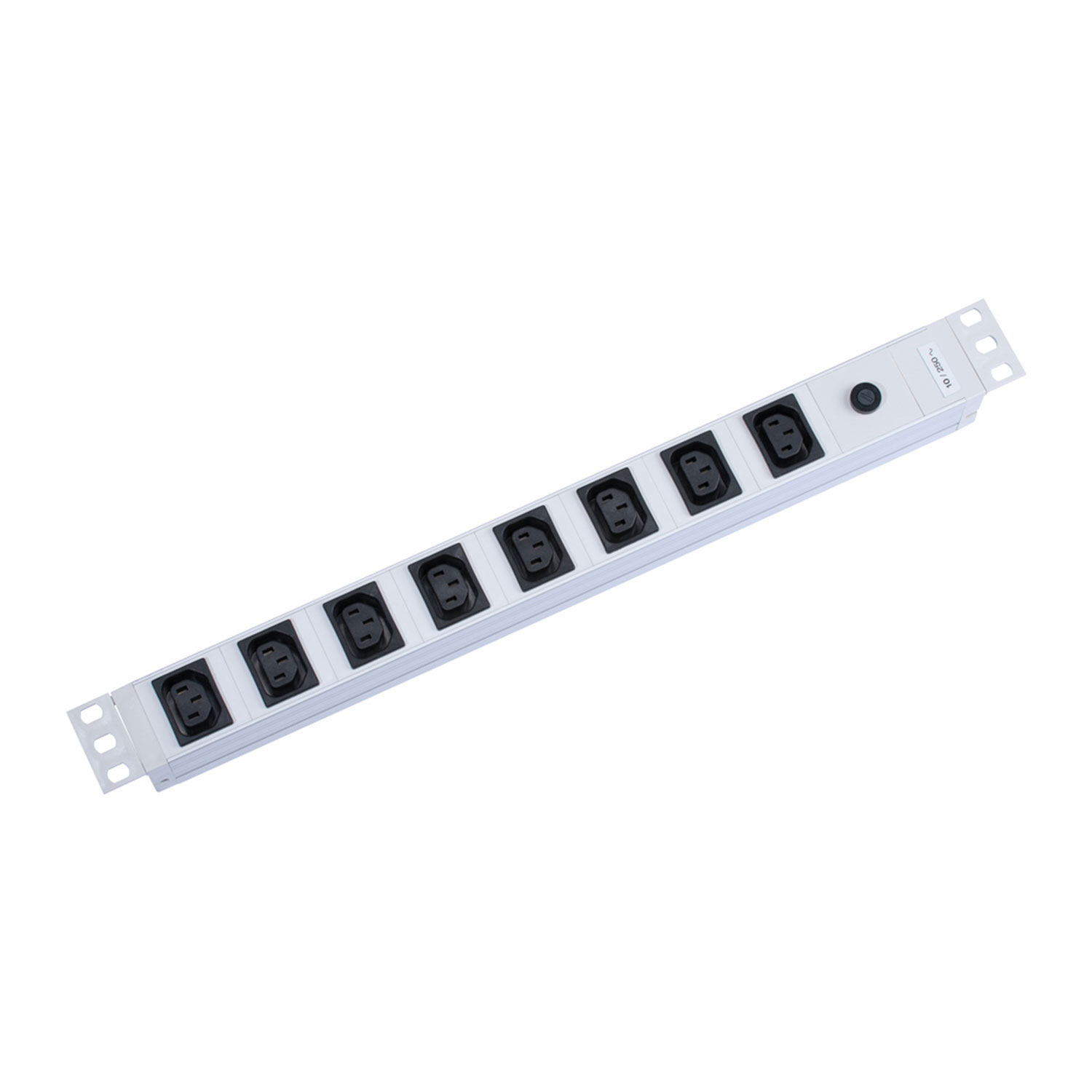 multiple socket outlet, 8 x IEC mains, cable length: 2 m, Rack Version 19" 1HE, Schuko connector male, 10 A microfuse