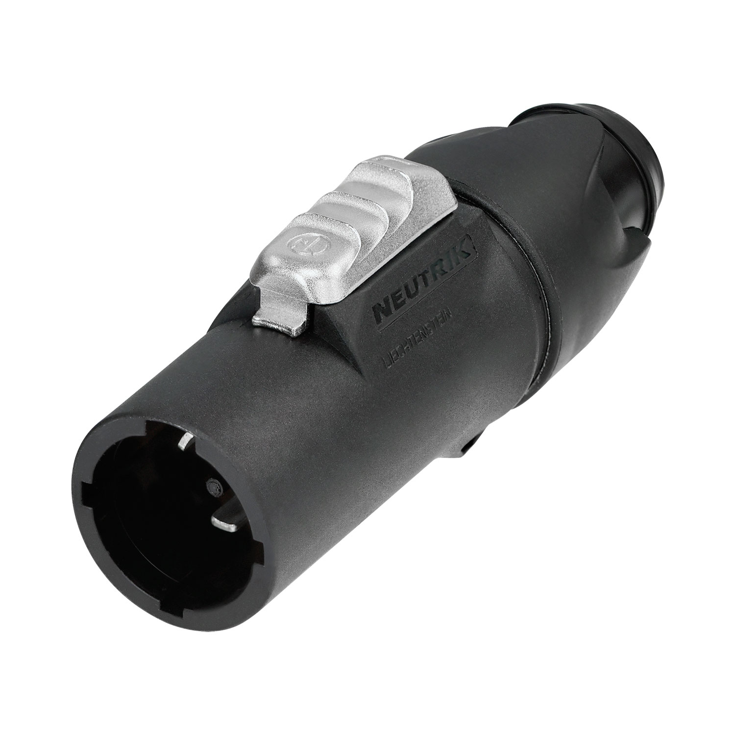NEUTRIK® powerCON®, UL50E , 3-pole , plastic-, screw-type-male connector, silver plated contact(s), straight, black
