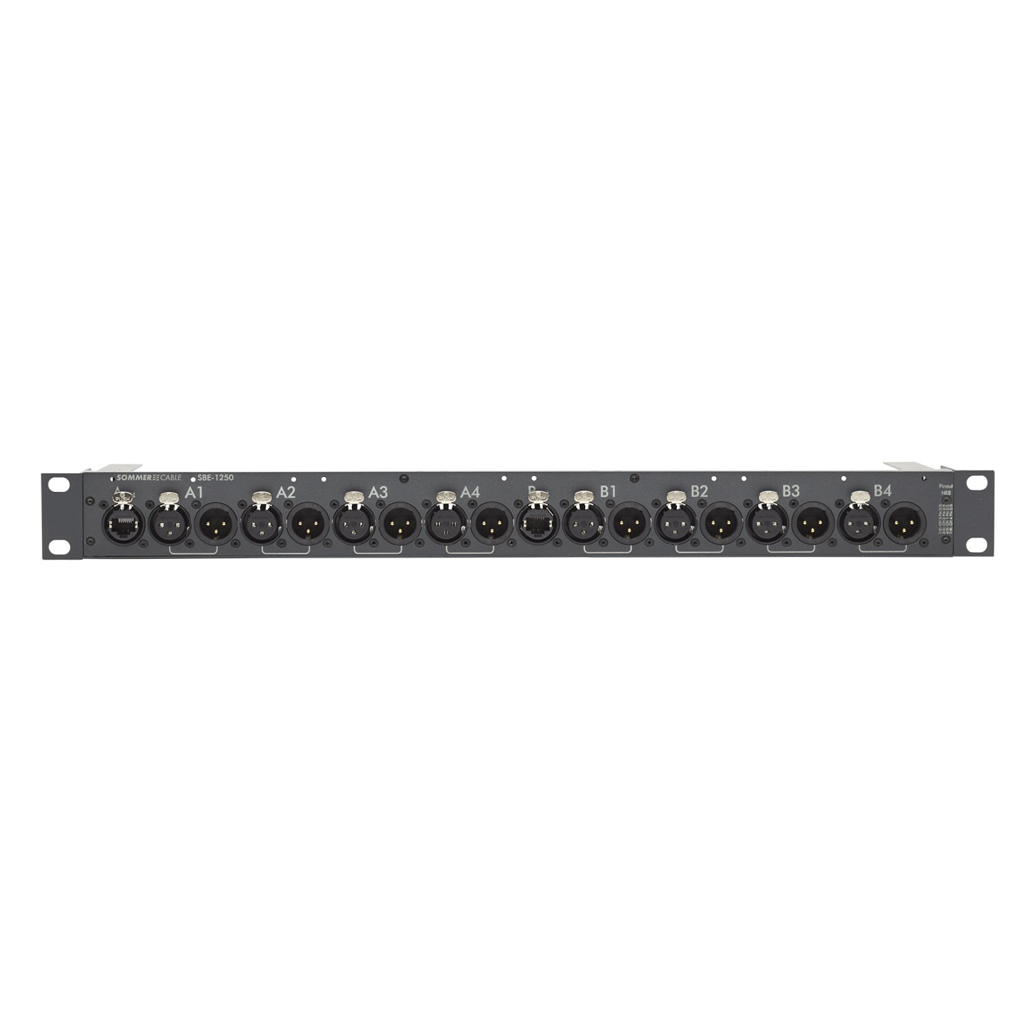 Sommer cable Connection Panel SYSPAN , 2 HE, 3 BE; depth: 80 mm, 2 x 4 x XLR  3-pol female A-Series/2 x 4 x XLR  3-pol male A-Series/2 x RJ45 Ethercon; NEUTRIK®, colour: anthracite