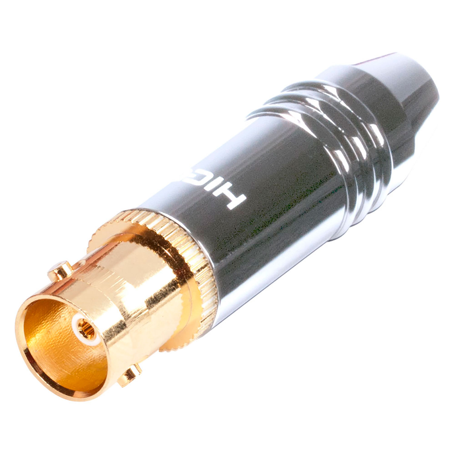 HICON BNC, 2-pole , metal-, Soldering-female connector, gold plated contact(s), straight, yellow