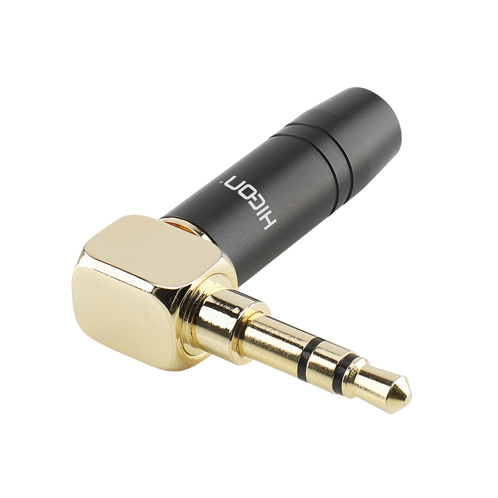 HICON jack (3,5mm), 3-pole , Aluminium-male connector, hard gold-plated contact(s), 90° angled, black