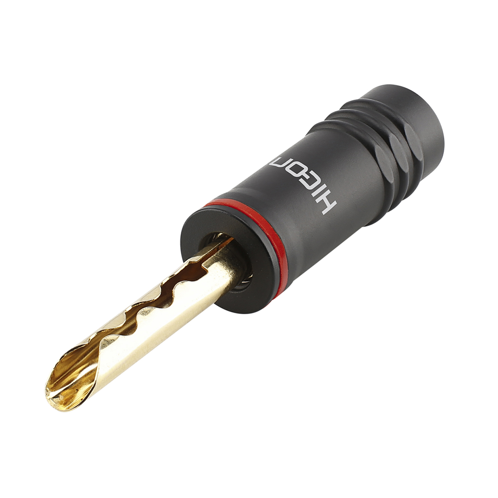 HICON Banana connector with toothed clamp, 1-pol , metal-, crimp-male connector, hard gold-plated contact(s), straight, max. 6 mm², black