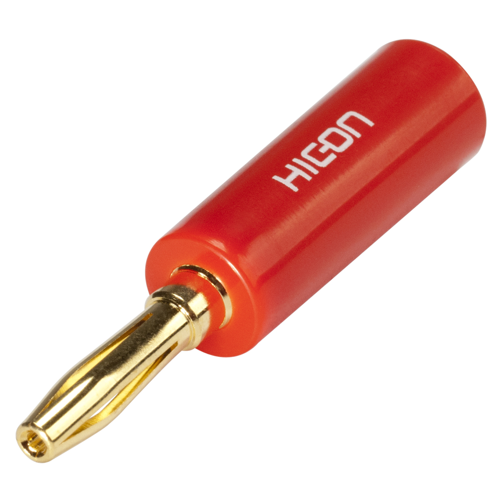 HICON Banana connector, 1-pol , plastic-, screw-type-male connector, gold plated contact(s), straight, red