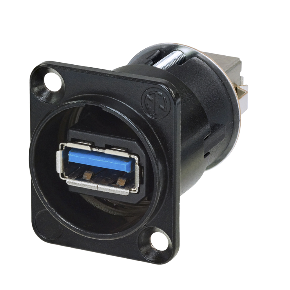 NEUTRIK® Rotatable USB-A to USB-B 180 °, metal-female connector, Type D, black