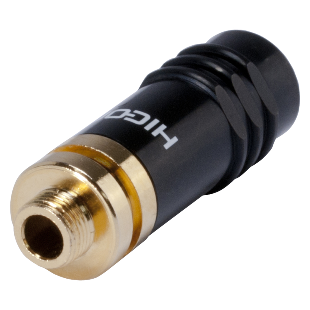 HICON Mini-jack (3,5mm), 3-pole , metal-, Soldering-female connector, gold plated contact(s), straight, black