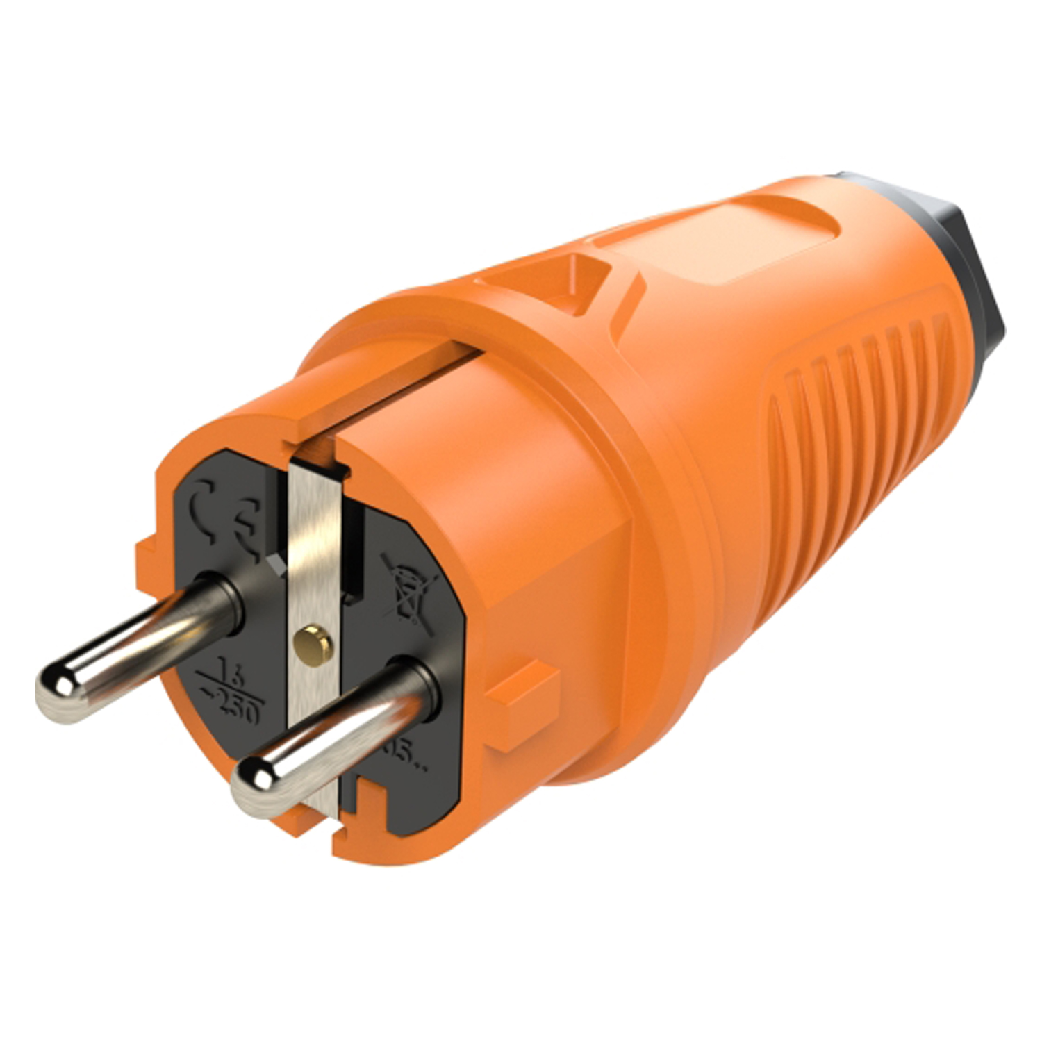 SCHUKO, IP54 , 2-pole , rubber-, screw-type-male connector, nickel plated contact(s), straight, max. 2,5 mm², orange