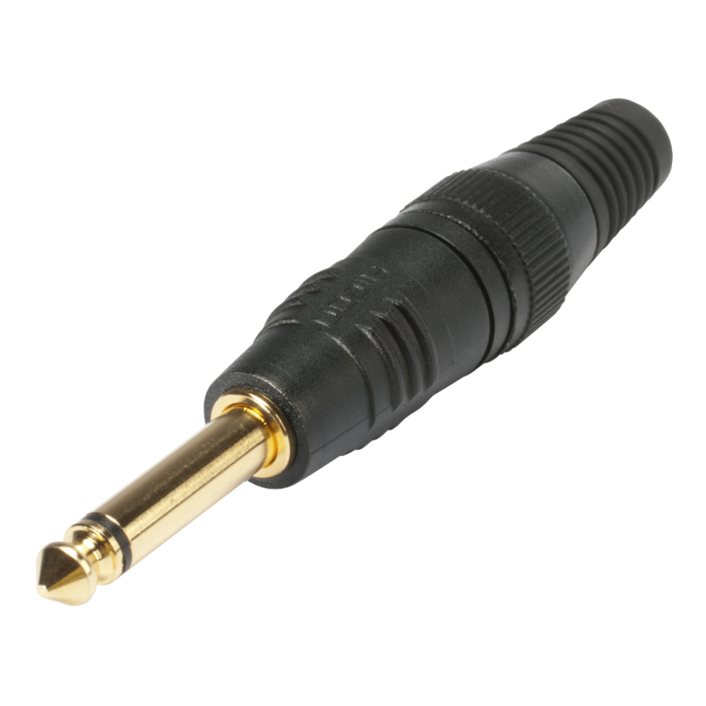 HICON jack (6,3mm)  2-pole metal-Soldering-male connector, gold plated pin, straight, black