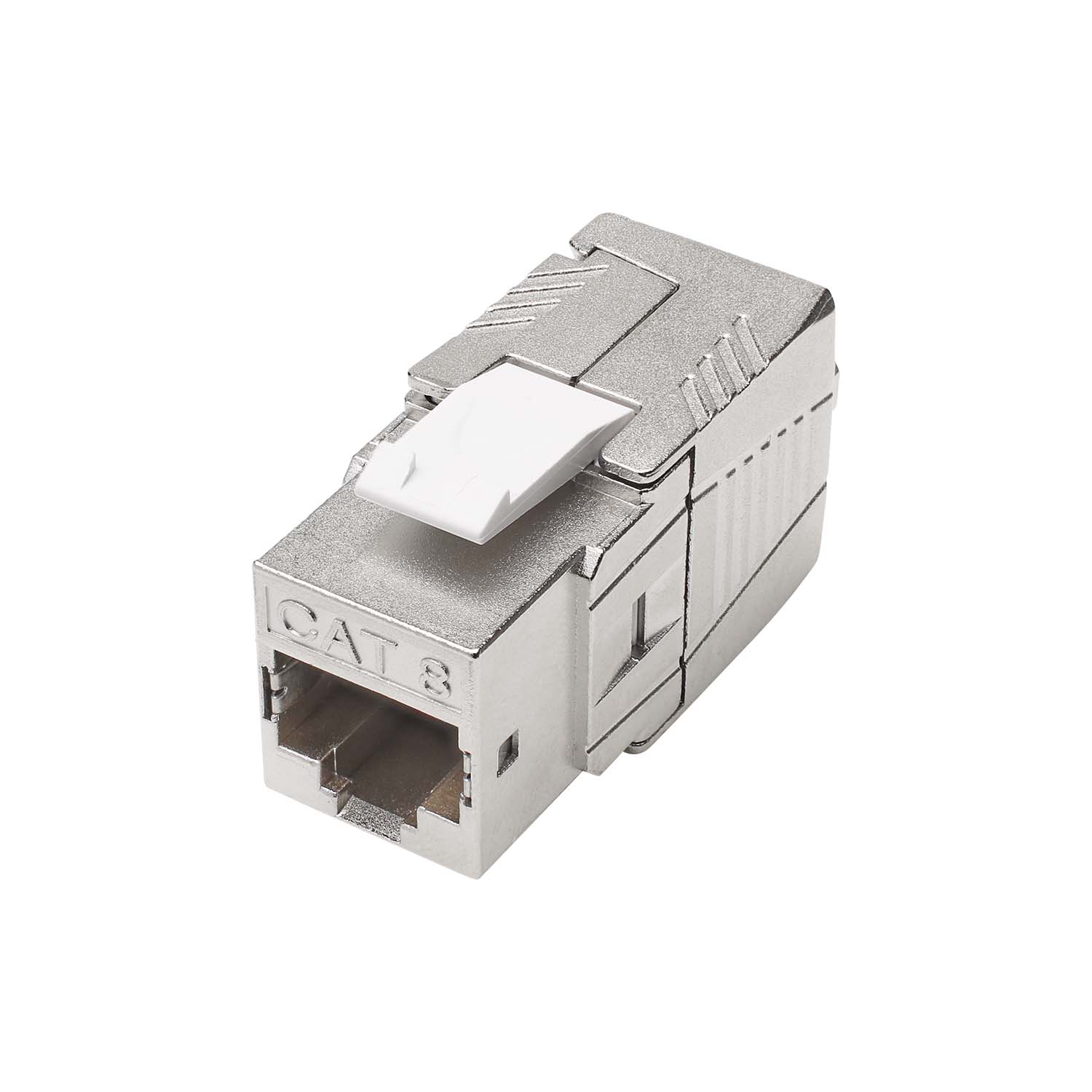 RJ45 CAT.8.1, 8-pole , metal-, IDC-male connector, gold plated contact(s), straight, grey