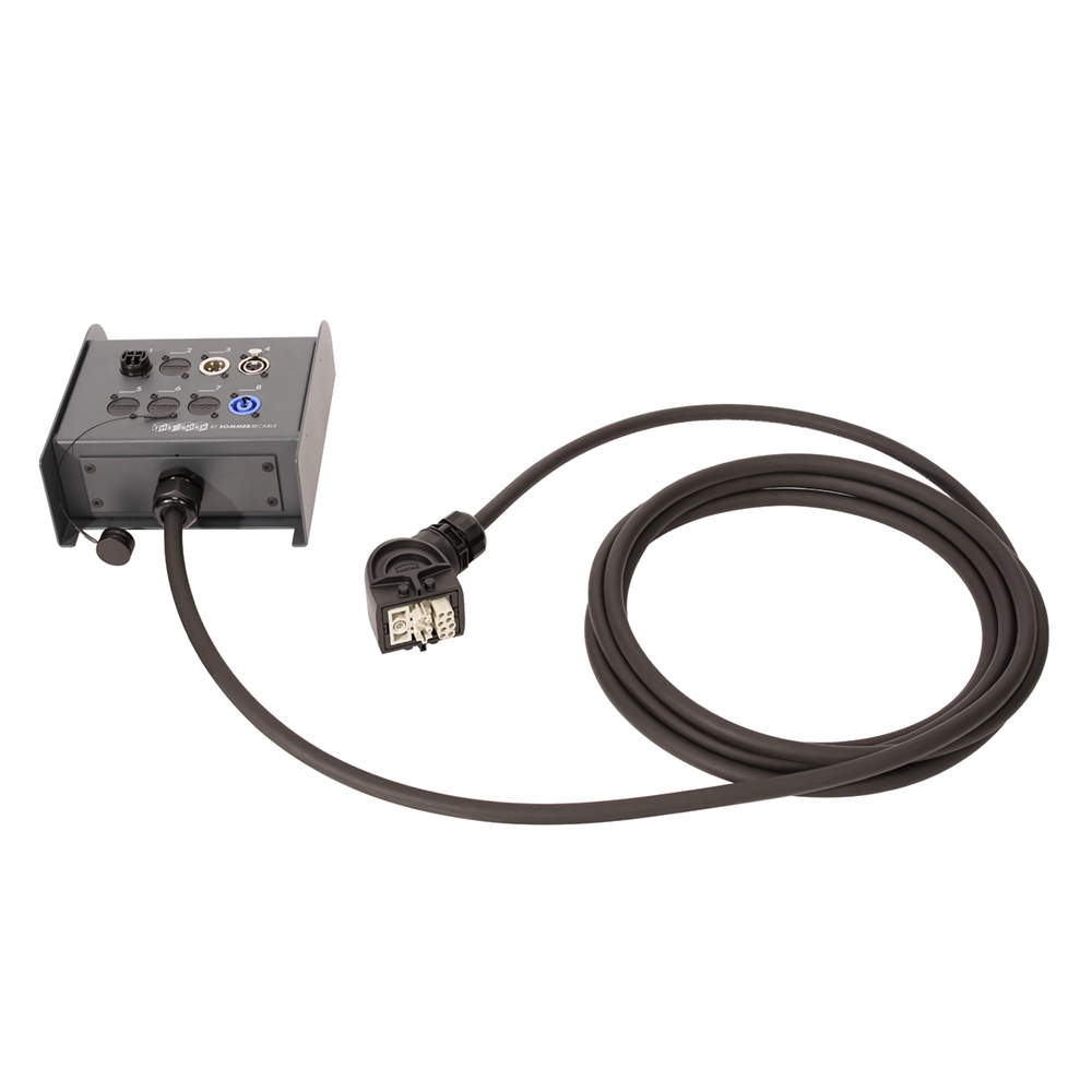 Sommer cable Digital LWL-Verteilsystem , HI-FIBER4-FP mit 4 x LC-Input/XLR 3-pol female/XLR 3-pol male/HAN-ECO female, ohne Bügel abgewinkelt/powerCON® (blau); NEUTRIK®/HARTING/HICON