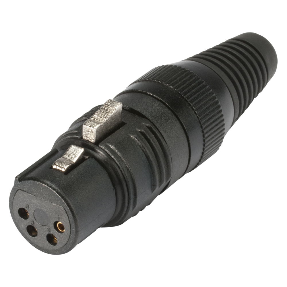 HICON XLR PRO+, 4-pole , metal-, Soldering-female connector, gold plated contact(s), straight, black