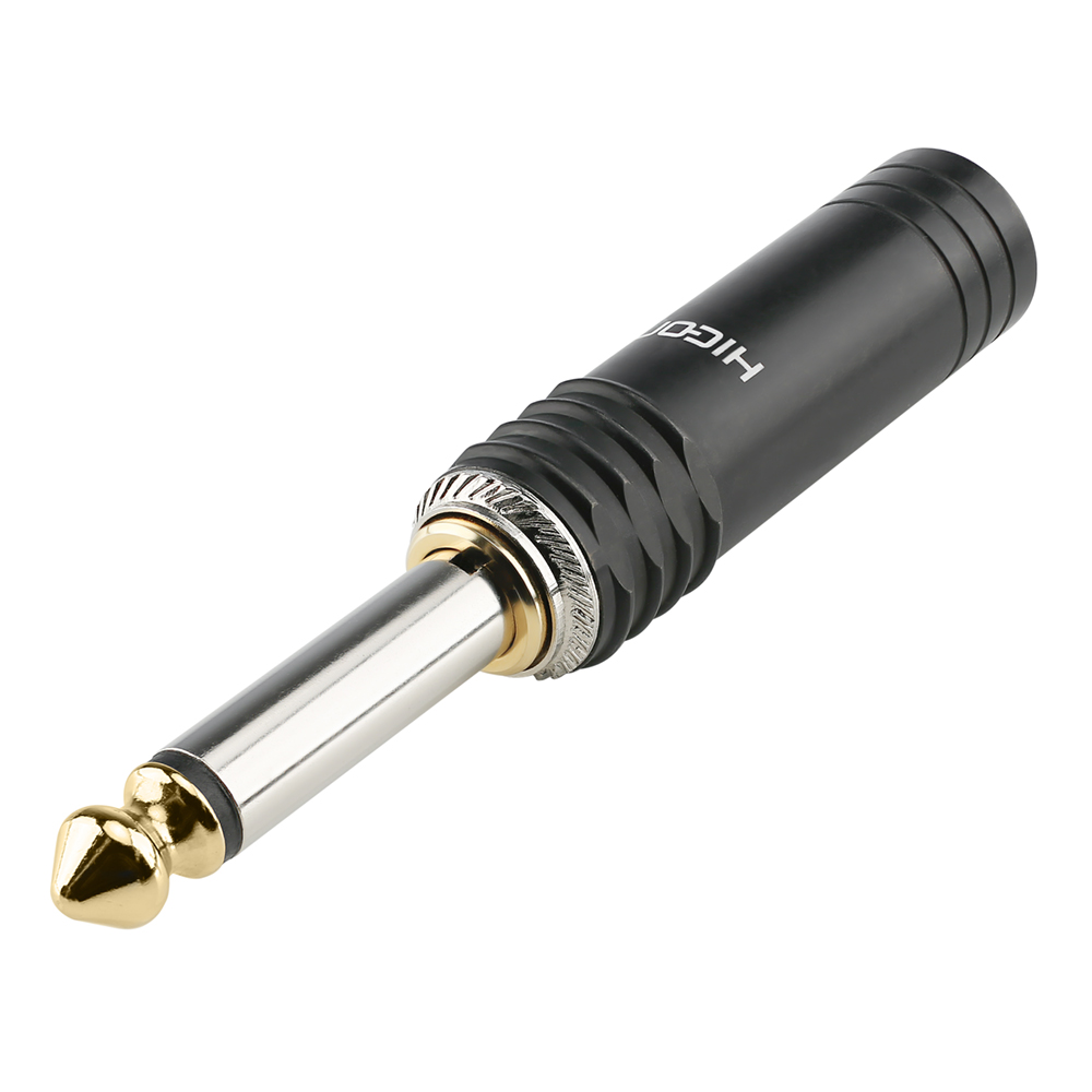 HICON Jack (6,3mm) NOISEFREE  2-pole metal-male connector, Sold pin, gold plated pin, straight, black