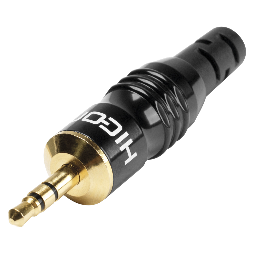 HICON Mini-jack (3,5mm), 3-pole , metal-, Soldering-male connector, gold plated contact(s), straight, black