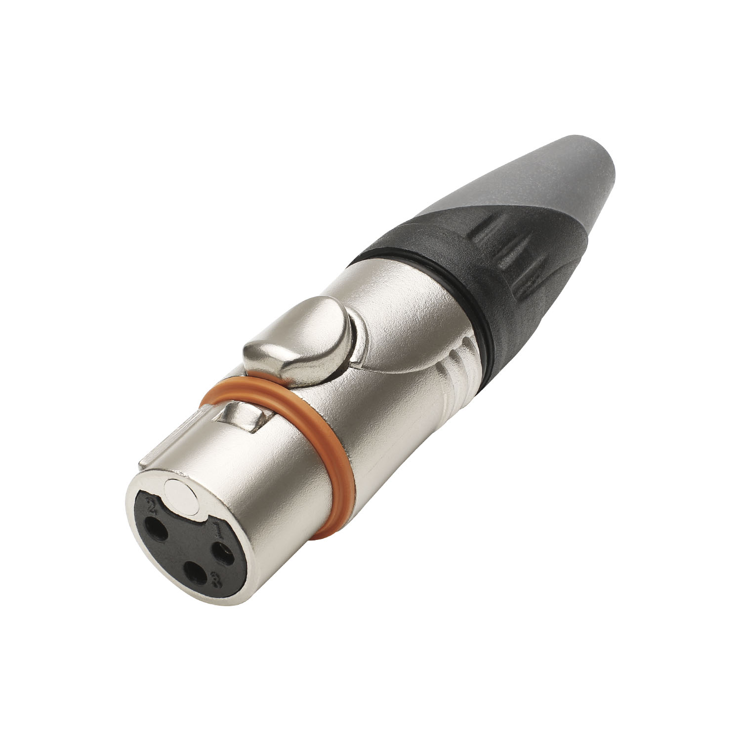 HICON XLR, water- and dustproof IP67 while connected , 3-pole , metal-female connector, silver plated contact(s), straight, nickel