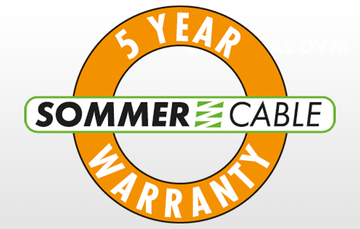 Das Sommer cable 5 Jahre Garantie Logo in einem orangenen Kreis.