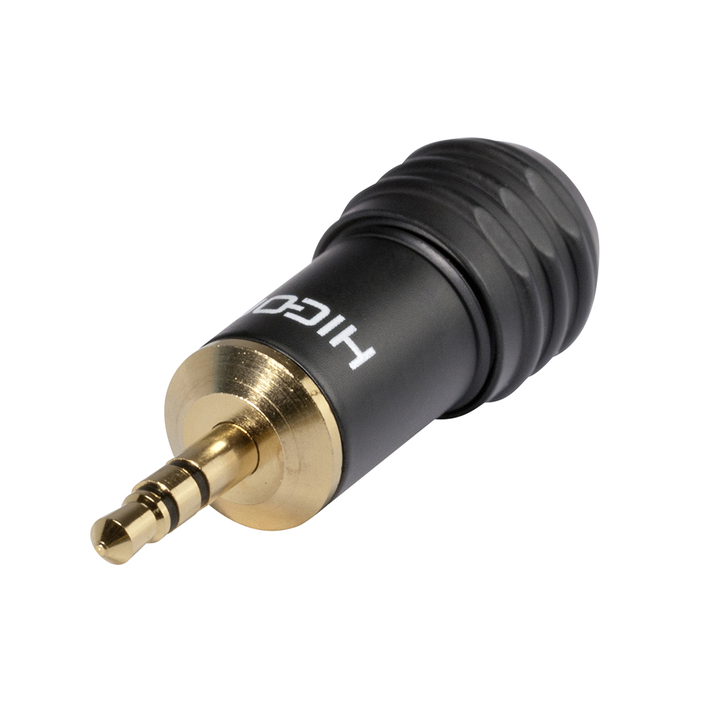 HICON jack (3,5mm), 3-pole , metal-, Soldering-male connector, gold plated contact(s), straight, black