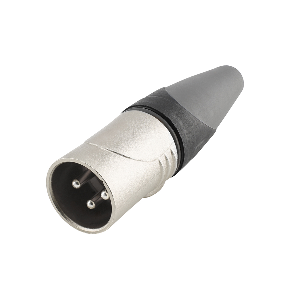 HICON XLR, water- and dustproof IP67 while connected , 3-pole , metal-male connector, silver plated contact(s), straight, nickel