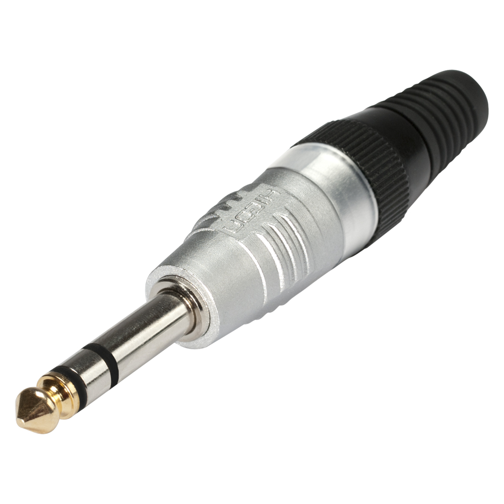 HICON jack (6,3mm)  3-pole metal-Soldering-male connector, nickel plated with Goldtip pin, straight, grey