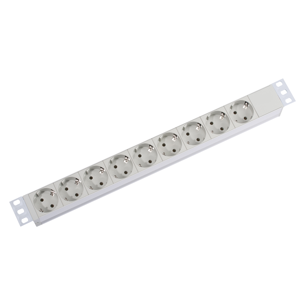 multiple socket outlet, 9 x Schuko, cable length: 2 m, Rack Version 19" 1HE