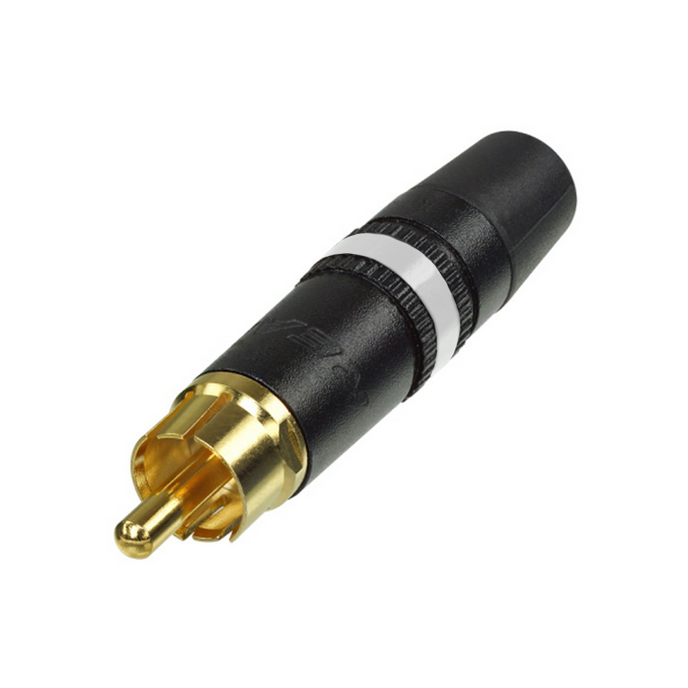 NEUTRIK® RCA, 2-pole , plastic-, Soldering-male connector, gold plated contact(s), straight, black