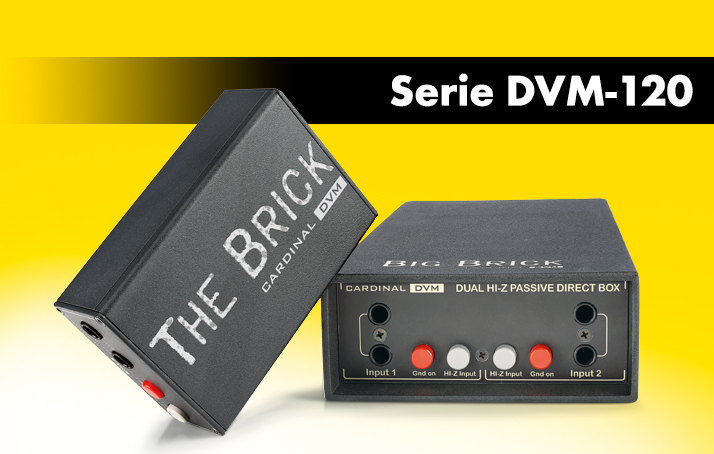 A picture of our active components and audio tools in a yellow background. The lettering “Series DVM-120” above it