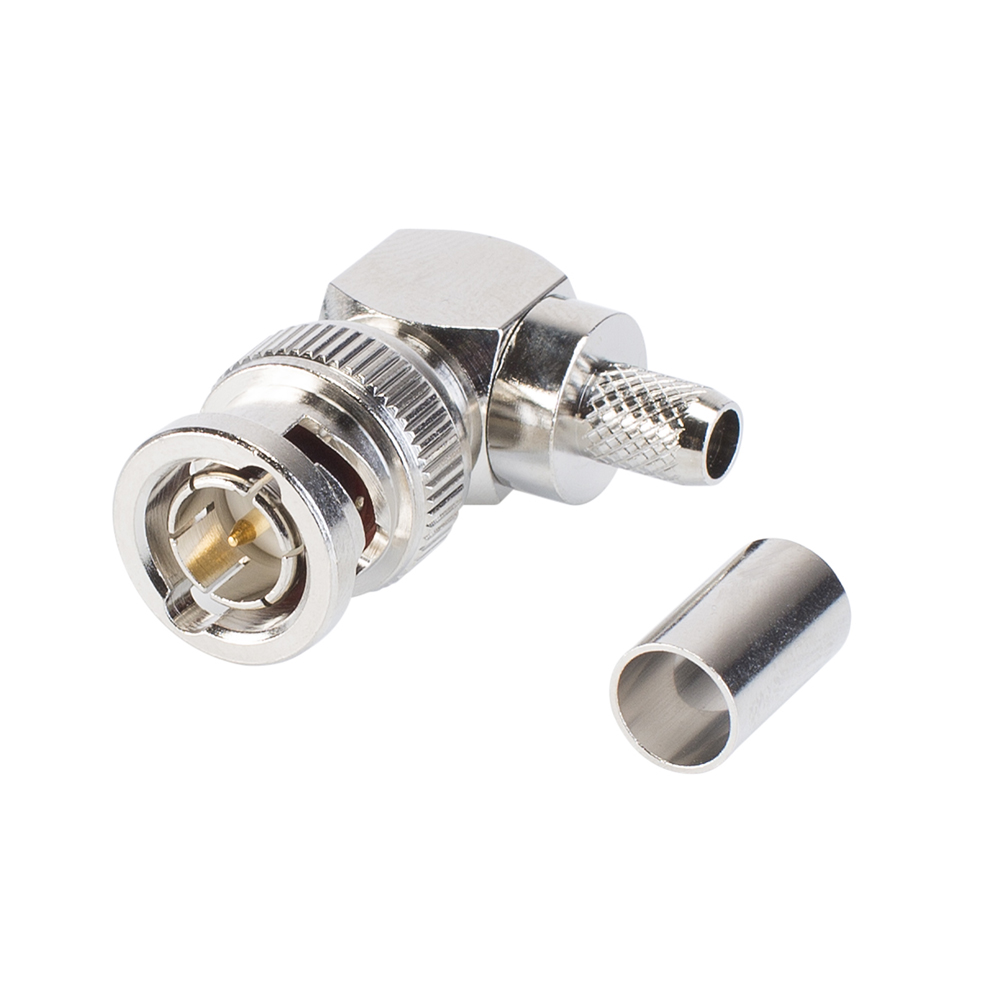 HICON BNC crimp-male connector, angled, nickel