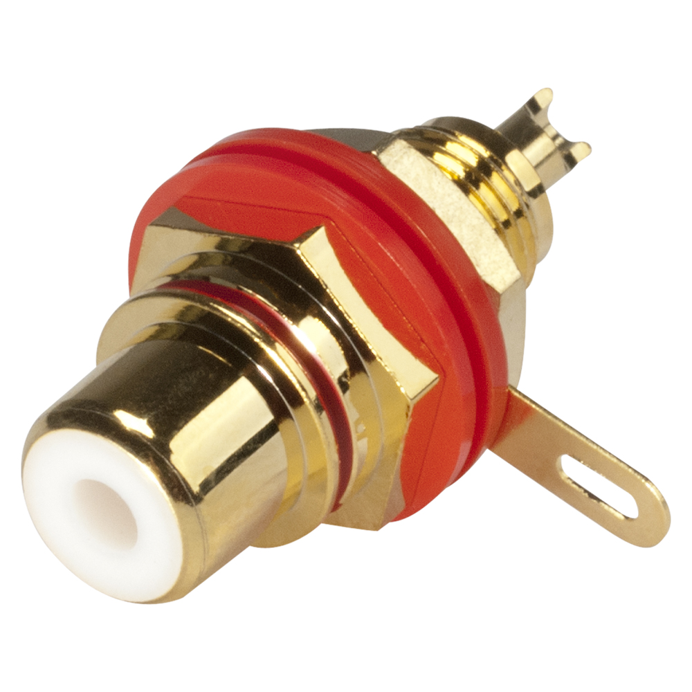 HICON RCA, 2-pole , metal-, Soldering-female connector, gold plated contact(s), screw thread, yellow