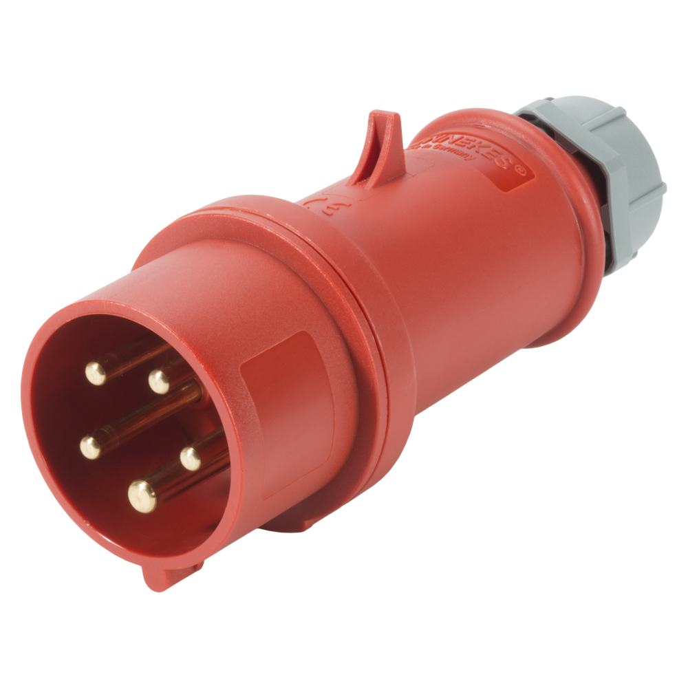 Mennekes CEE, 5-pol , plastic-, screw-type-male connector, nickel plated contact(s), straight, max. 2,5 mm², red