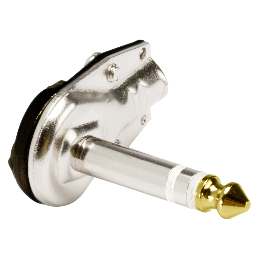 HICON jack (6,3mm)  3-pole metal-Soldering-male connector, nickel plated with Goldtip pin, angled, black