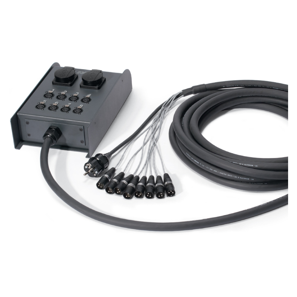 Sommer cable AES / EBU, DMX & power system , XLR 5-pole male/XLR 5-pole female/Schuko mountingsocket (IP54)/Schuko connector male; HARTING/NEUTRIK®