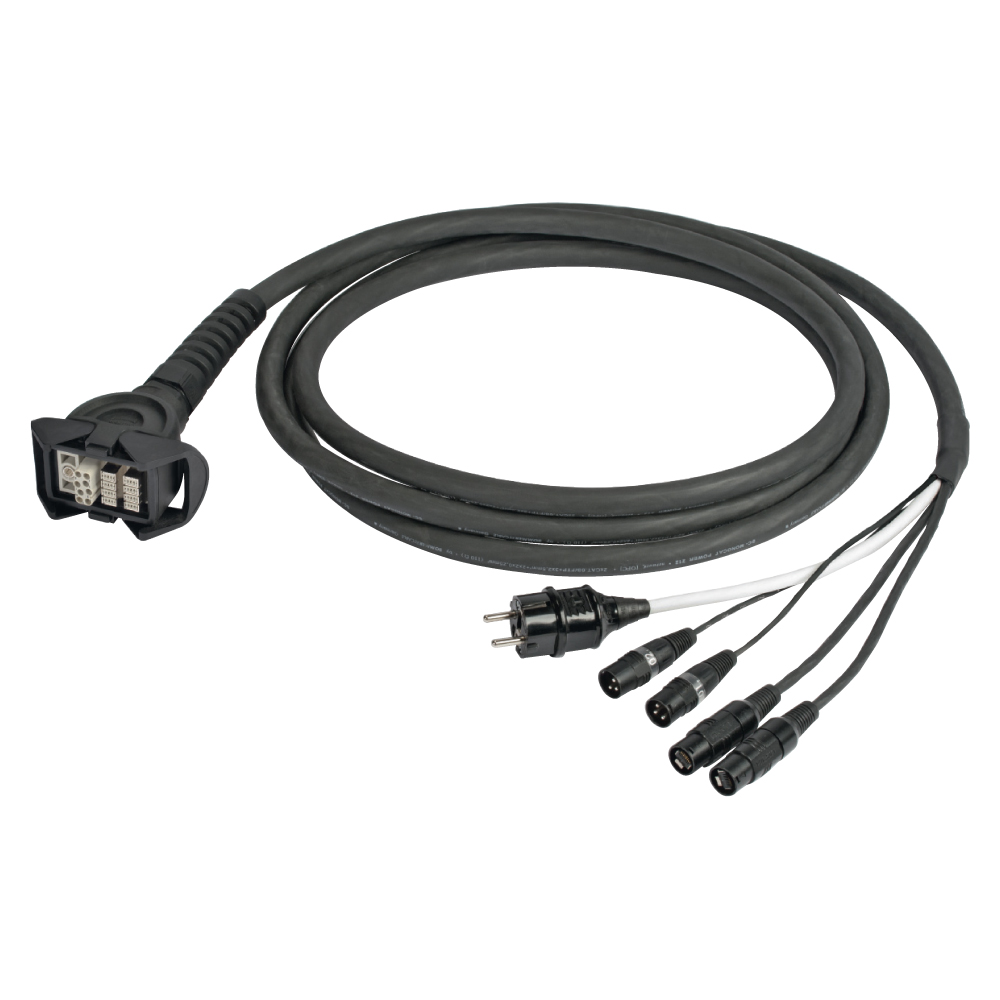 Sommer cable network / DMX & power system , Multipin female (HAN-ECO, with clamps)/Ethercon male/Schuko cable connector male; HICON