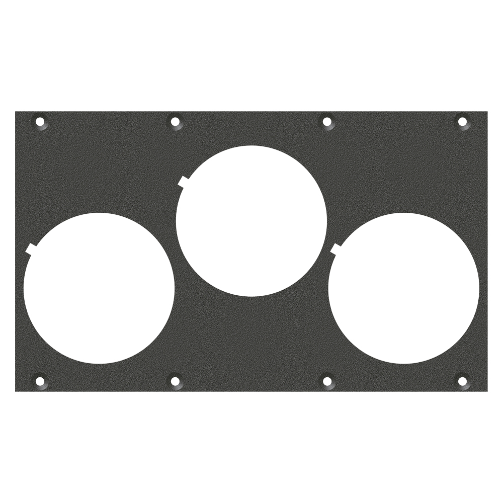 front panel 3 x Schuko-SNAP-In-Hole, 2 HE, 4 BE for SYS-series, Galvanized sheet steel, colour: grey