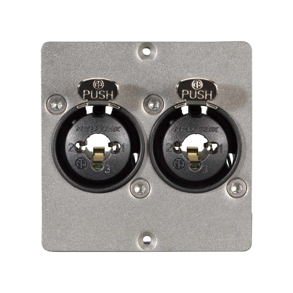 connection-modul 2 x XLR / RCA-combo fem. —> Screw terminal, scale: 50x50 mm, stainless steel, colour: stainless steel