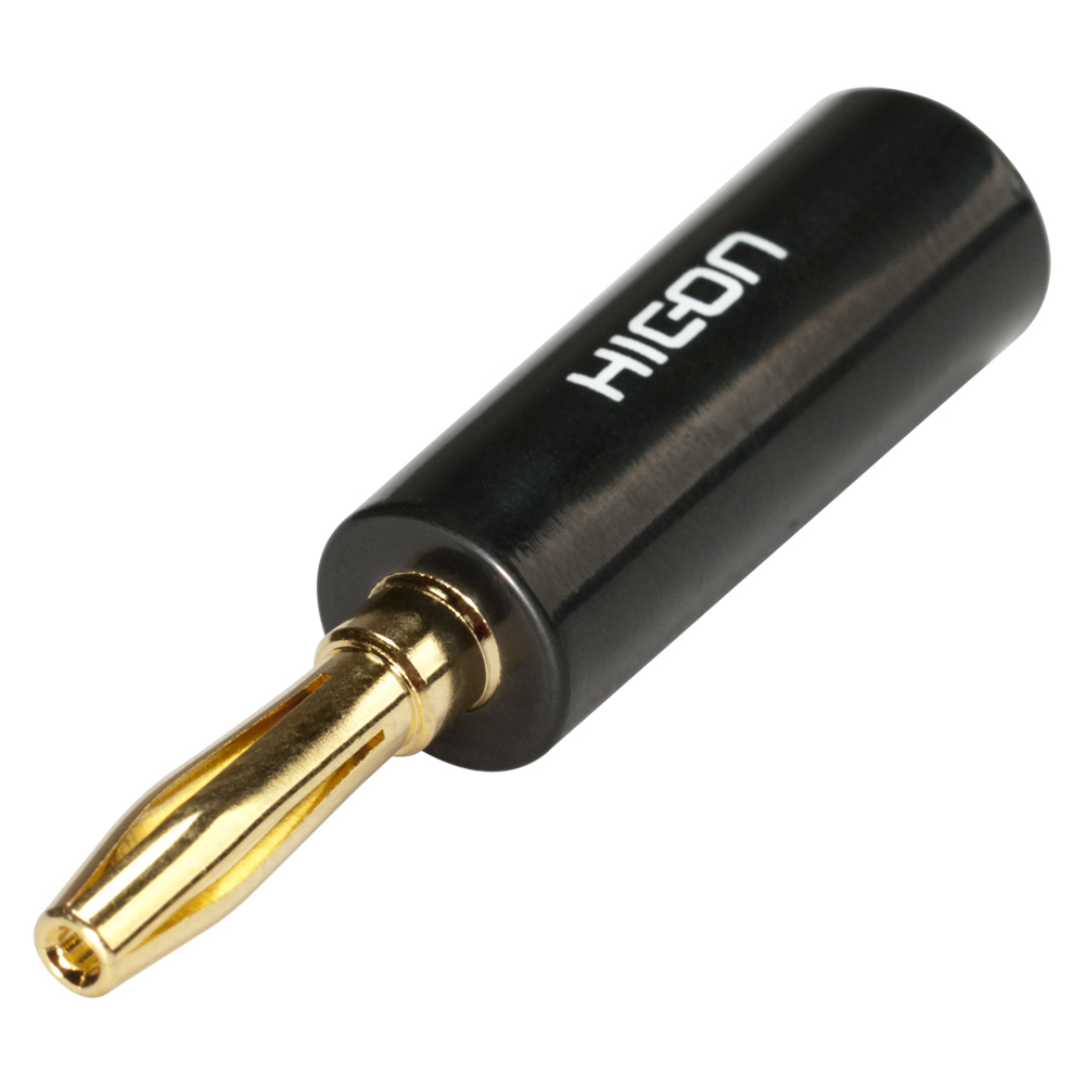 HICON Banana connector, 1-pol , plastic-, screw-type-male connector, gold plated contact(s), straight, black
