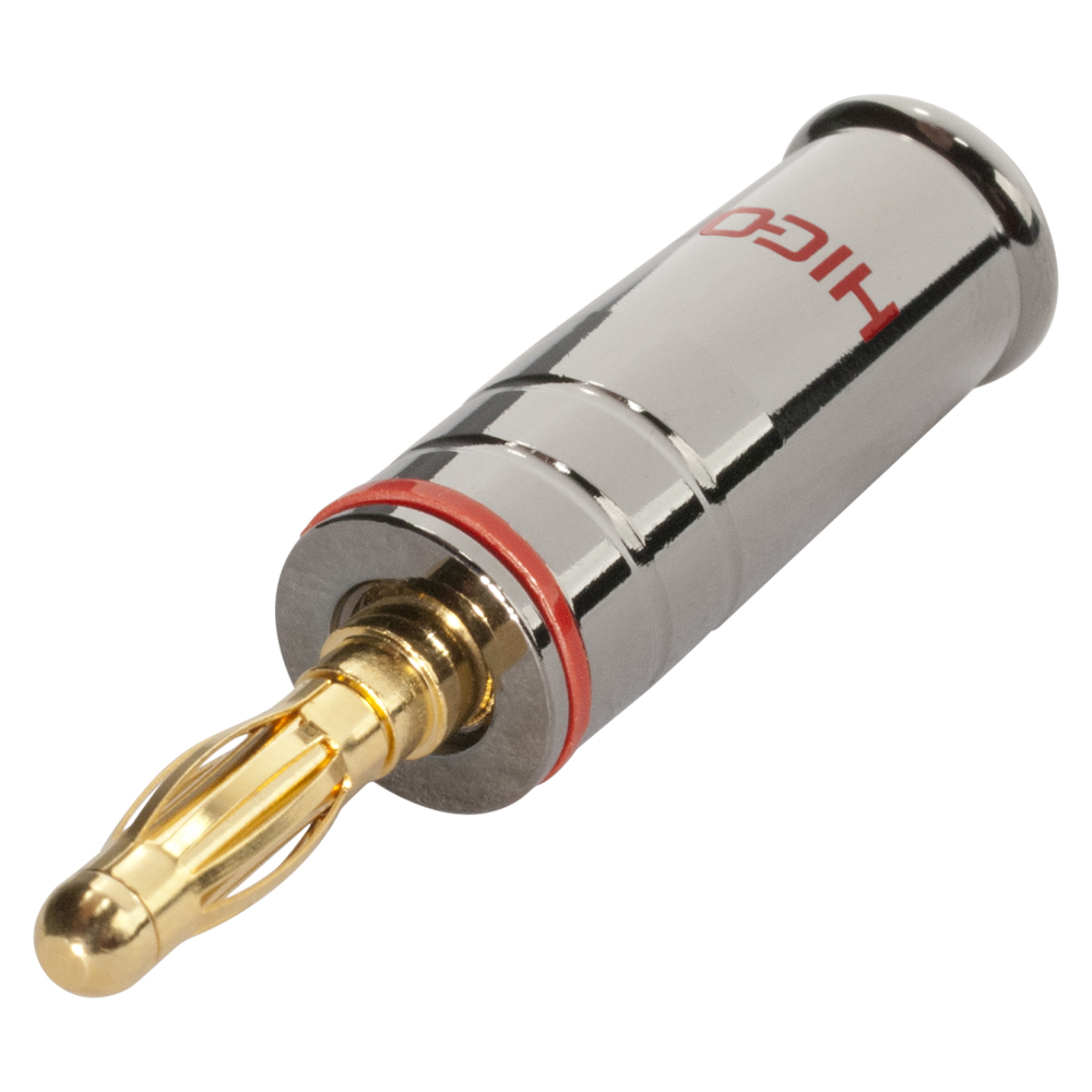 HICON Banana connector, 1-pol , metal-, screw-type-male connector, gold plated contact(s), straight, chrome coloured