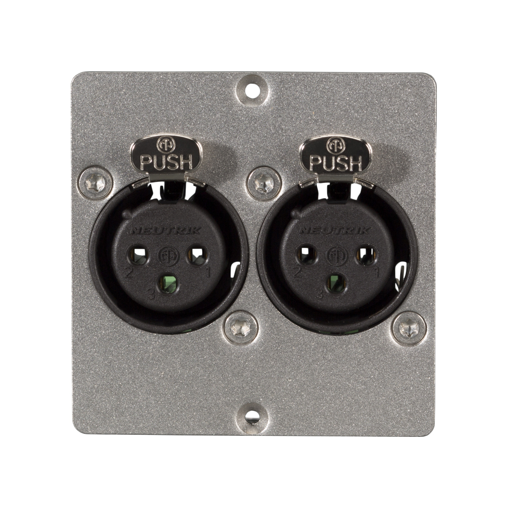 connection-modul 2 x XLR fem. —> Screw terminal, scale: 50x50 mm, stainless steel, colour: stainless steel