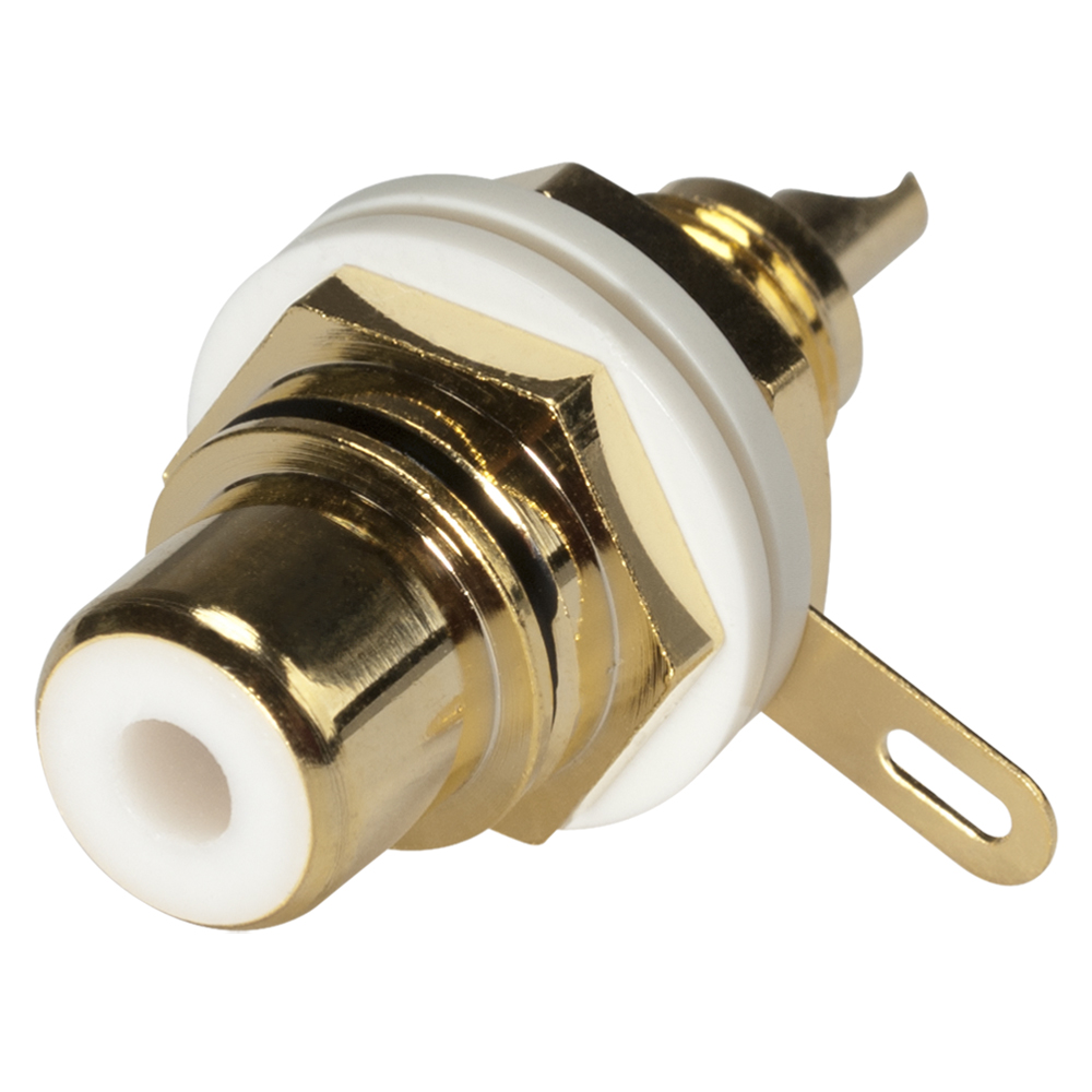HICON RCA, 2-pole , metal-, Soldering-female connector, gold plated contact(s), screw thread, yellow